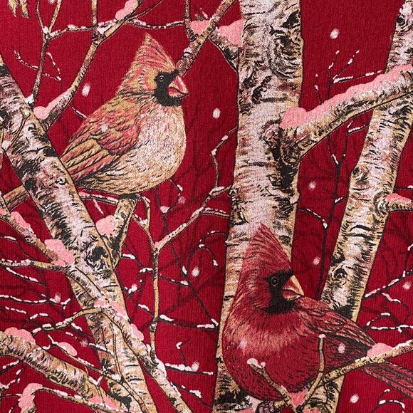VINTAGE 90s JERZEES Christmas Cardinals Birds Ugly Holiday Sweatshirt Size Large - Picture 2 of 4